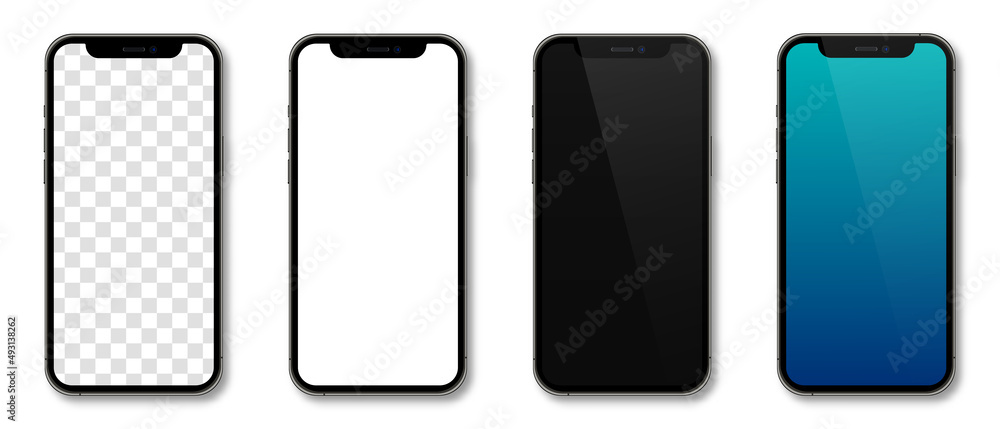 Poster realistic models smartphone with transparent screens. smartphone mockup collection. device front vie