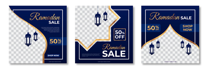 Set of Ramadan sale banner template. Ramadan Sale Banner Template Design with photo collage. Suitable for social media post, instagram and web internet ads. Vector illustration