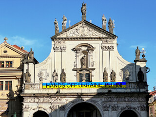 Czech Republic, Prague, March 15, 2022 - Poster in support of Ukraine in the center of Prague. The...