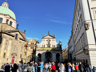 Czech Republic, Prague, March 15, 2022 - Poster in support of Ukraine in the center of Prague. The...