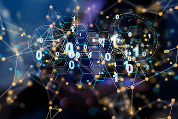 Neural network 3D illustration. Big data and cybersecurity