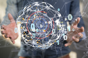 Digital technology background. Network connection dots and lines.