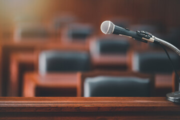 Table and chair in the courtroom of the judiciary