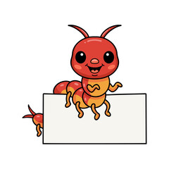 Cute little caterpillar cartoon with blank sign