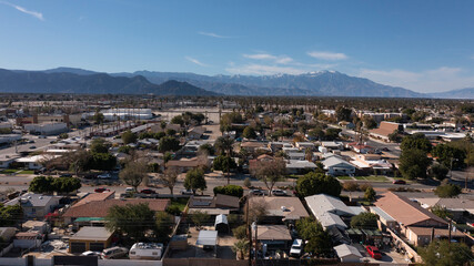 Aerial view of housing near downtown Indio, California, USA. - obrazy, fototapety, plakaty
