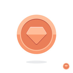 Fototapeta premium Coin icon. Coin with the diamond. Bronze coin. Gold medal. Reward badge. Bronze diamond. Game currency. Game coin. Money symbol. Game elements. Bank payment symbol. Precious stone. Game purchases. Gem