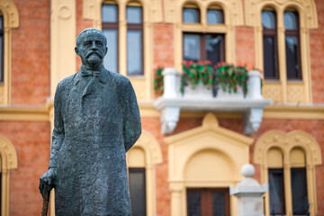 Statue of Serbian poet Jovan Jovanovic Zmaj in Novi Sad, Serbia