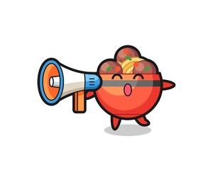 Fototapeta premium meatball bowl character illustration holding a megaphone