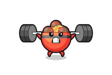 Fototapeta na wymiar meatball bowl mascot cartoon with a barbell