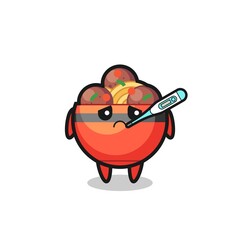 meatball bowl mascot character with fever condition