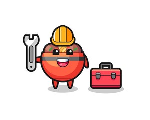 Mascot cartoon of meatball bowl as a mechanic