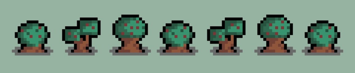 Pixel art green tree. Green background, wallpaper or game assets.