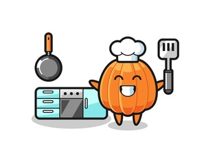 pumpkin character illustration as a chef is cooking