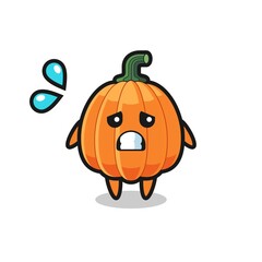 pumpkin mascot character with afraid gesture
