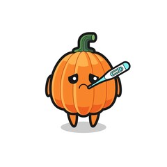 pumpkin mascot character with fever condition