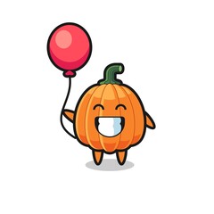 pumpkin mascot illustration is playing balloon