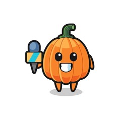 Character mascot of pumpkin as a news reporter