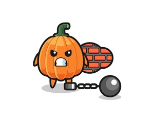 Character mascot of pumpkin as a prisoner