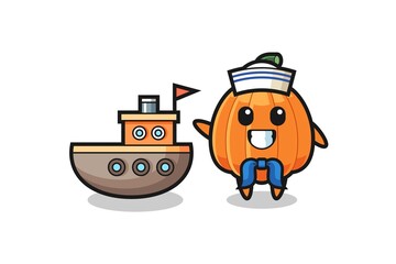 Obraz premium Character mascot of pumpkin as a sailor man