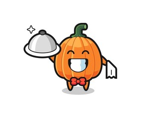 Character mascot of pumpkin as a waiters