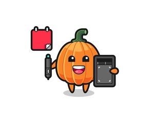 Illustration of pumpkin mascot as a graphic designer