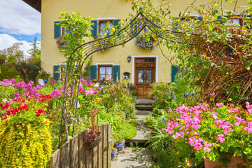 Beautiful typical cottage garden, in Bavaria, Southern Germany.