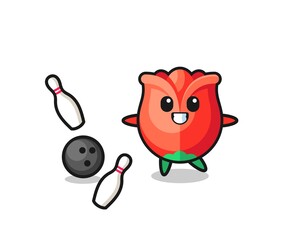 Character cartoon of rose is playing bowling