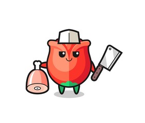 Illustration of rose character as a butcher