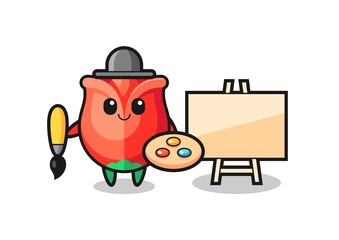 Illustration of rose mascot as a painter