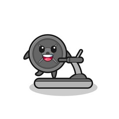 barbell plate cartoon character walking on the treadmill