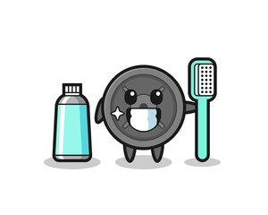 Mascot Illustration of barbell plate with a toothbrush