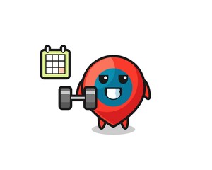 location symbol mascot cartoon doing fitness with dumbbell