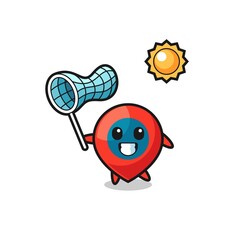 location symbol mascot illustration is catching butterfly