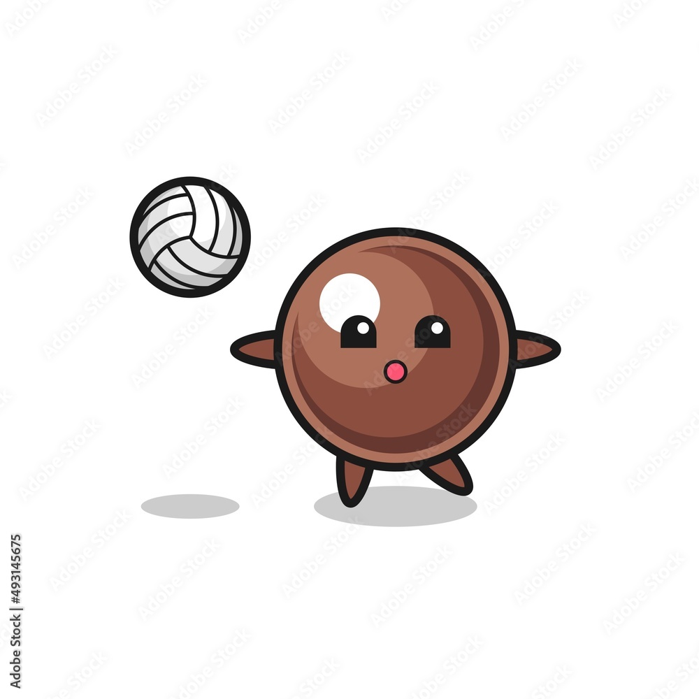 Sticker character cartoon of tapioca pearl is playing volleyball