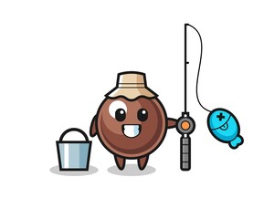 Mascot character of tapioca pearl as a fisherman
