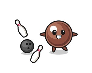 Character cartoon of tapioca pearl is playing bowling