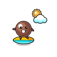 Illustration of tapioca pearl cartoon do surfing on the beach