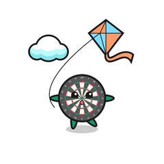 dart board mascot illustration is playing kite