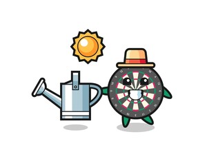 Cartoon character of dart board holding watering can