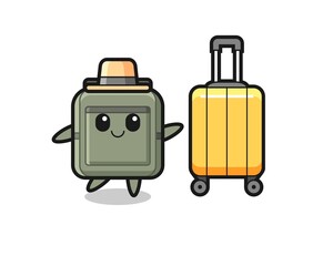 school bag cartoon illustration with luggage on vacation