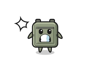 school bag character cartoon with shocked gesture