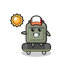 school bag character illustration ride a skateboard