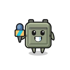 Character mascot of school bag as a news reporter