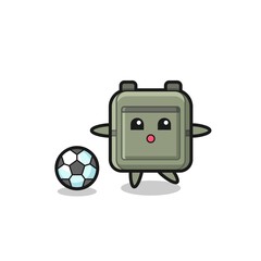 Illustration of school bag cartoon is playing soccer