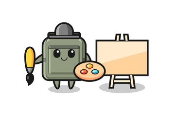 Illustration of school bag mascot as a painter