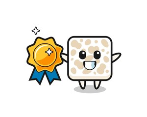 tempeh mascot illustration holding a golden badge