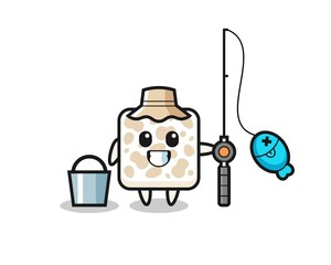 Mascot character of tempeh as a fisherman