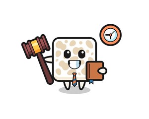 Mascot cartoon of tempeh as a judge