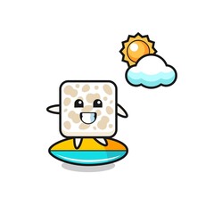 Illustration of tempeh cartoon do surfing on the beach