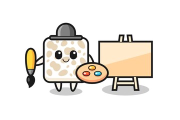 Naklejka premium Illustration of tempeh mascot as a painter